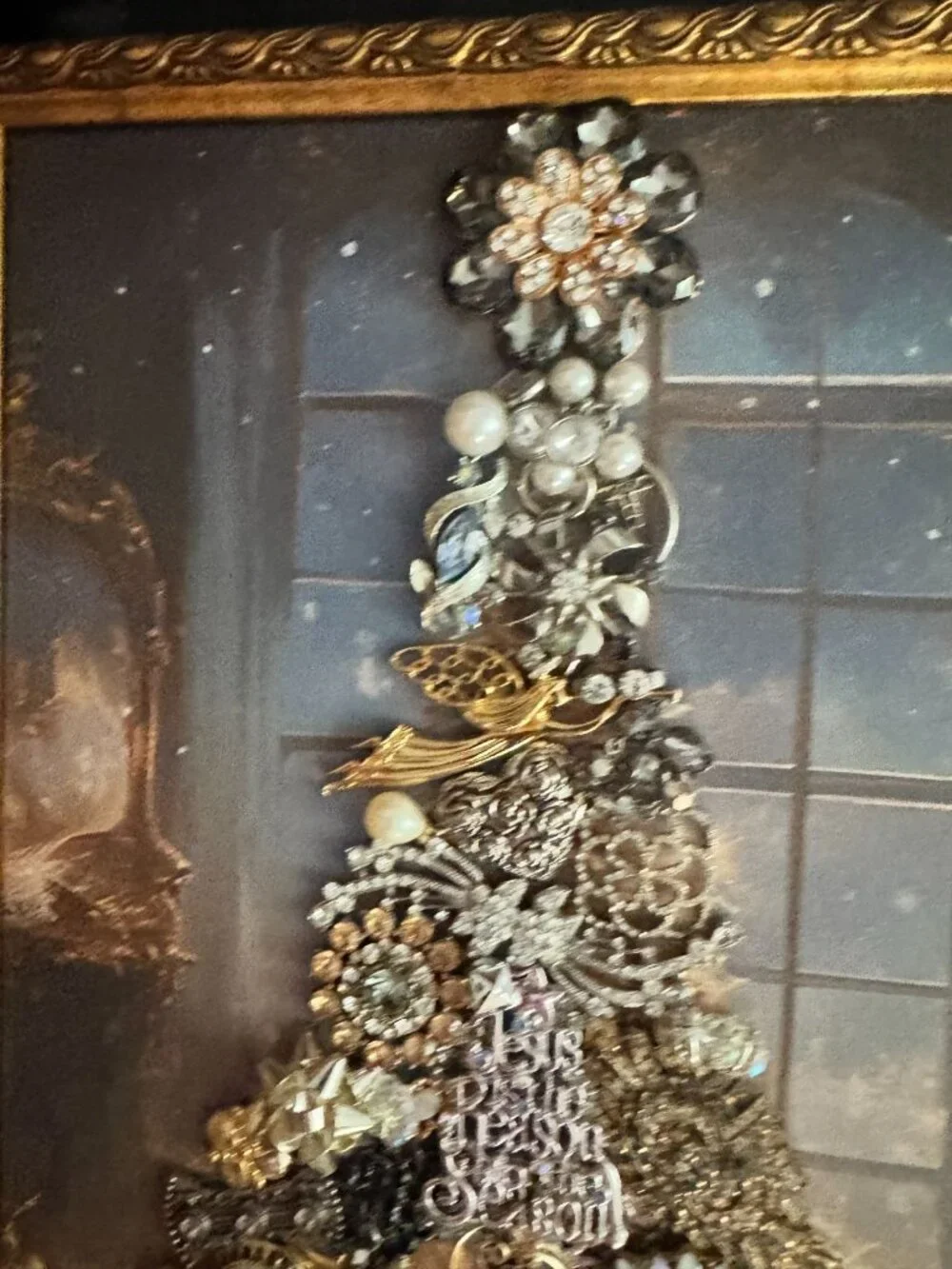 Designs By Betty Vintage Jewelry Christmas Tree Framed Wall Art OOAK 17.5 x 14.5